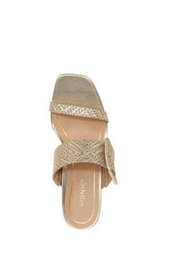 Vionic Gold Tone Tumbled Leather Brookell Slides 12 Vionic Gold Tone Tumbled Leather Brookell Slides -Vionic 154669s5