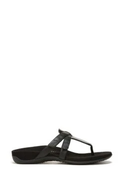 Vionic Black Wavy Synthetic Leather Karley Slides