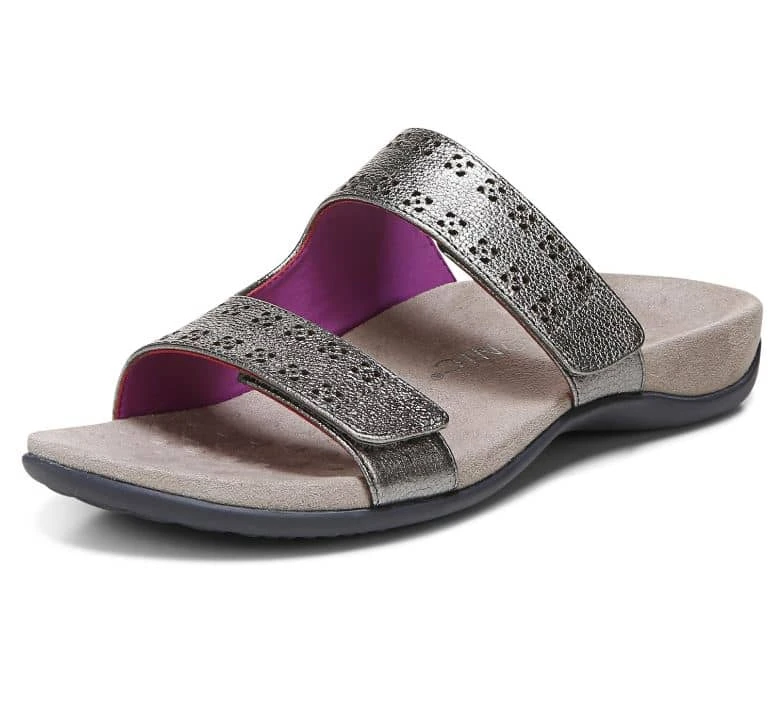 Vionic Women's Nakia Adjustable Slide Sandals Pewter Leather Metallic 7 Vionic Women's Nakia Adjustable Slide Sandals Pewter Leather Metallic - Image 5
