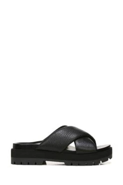 Vionic Black Tumbled Leather Vesta Slides