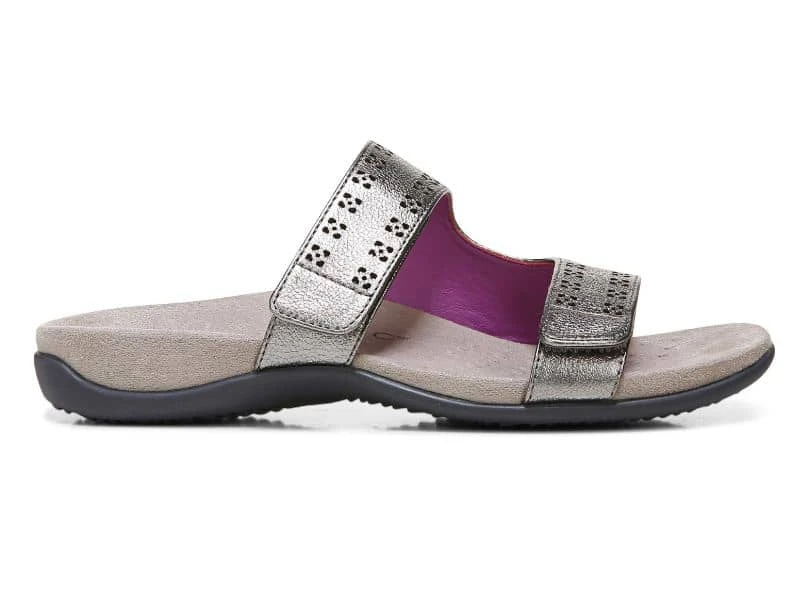 Vionic Women's Nakia Adjustable Slide Sandals Pewter Leather Metallic 6 Vionic Women's Nakia Adjustable Slide Sandals Pewter Leather Metallic - Image 4