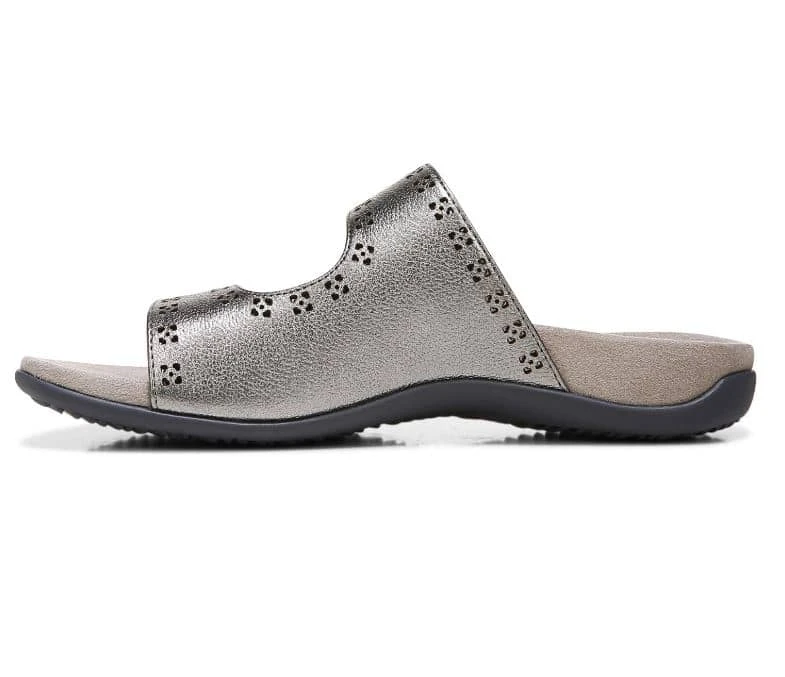 Vionic Women's Nakia Adjustable Slide Sandals Pewter Leather Metallic 5 Vionic Women's Nakia Adjustable Slide Sandals Pewter Leather Metallic - Image 3