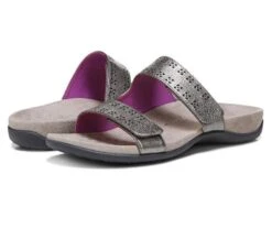 Vionic Women's Nakia Adjustable Slide Sandals Pewter Leather Metallic 17 Vionic Women's Nakia Adjustable Slide Sandals Pewter Leather Metallic -Vionic 5 37 3