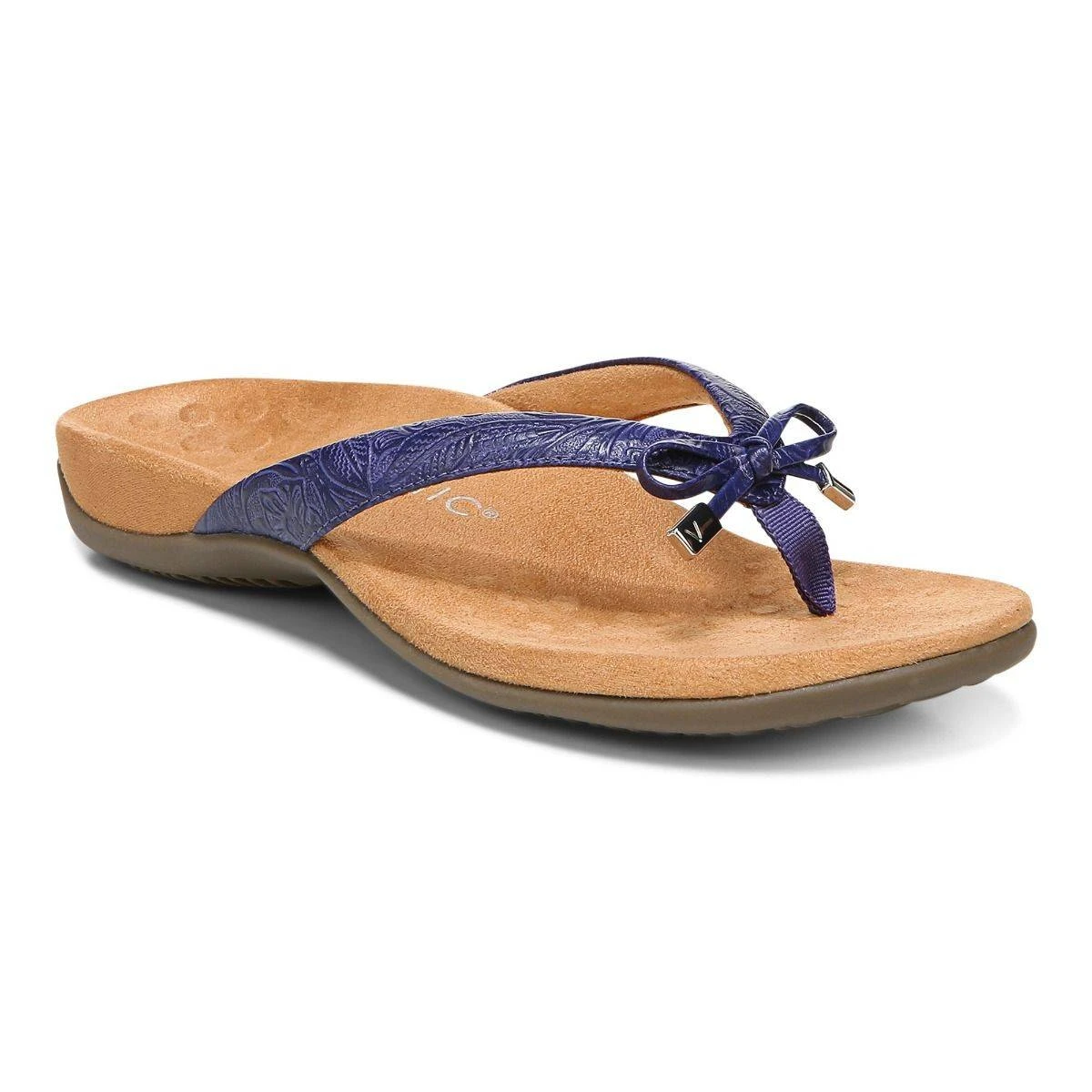 Vionic Women's Bella Toe Post Sandal Blue Ribbon Embossed 3 Vionic Women's Bella Toe Post Sandal Blue Ribbon Embossed