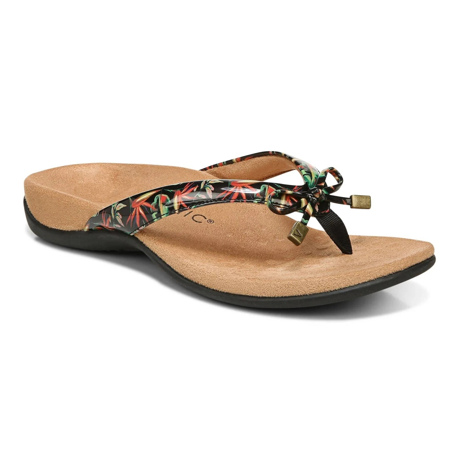 Vionic Women's Bella Toe Post Sandals Black Tropical 3 Vionic Women's Bella Toe Post Sandals Black Tropical