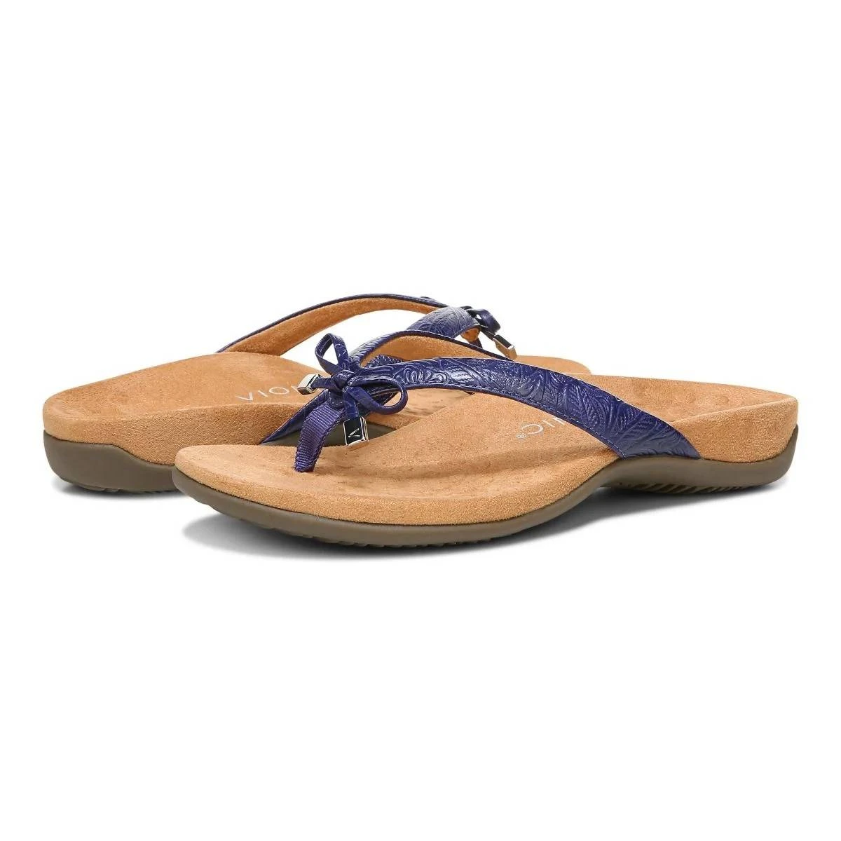Vionic Women's Bella Toe Post Sandal Blue Ribbon Embossed 6 Vionic Women's Bella Toe Post Sandal Blue Ribbon Embossed - Image 4
