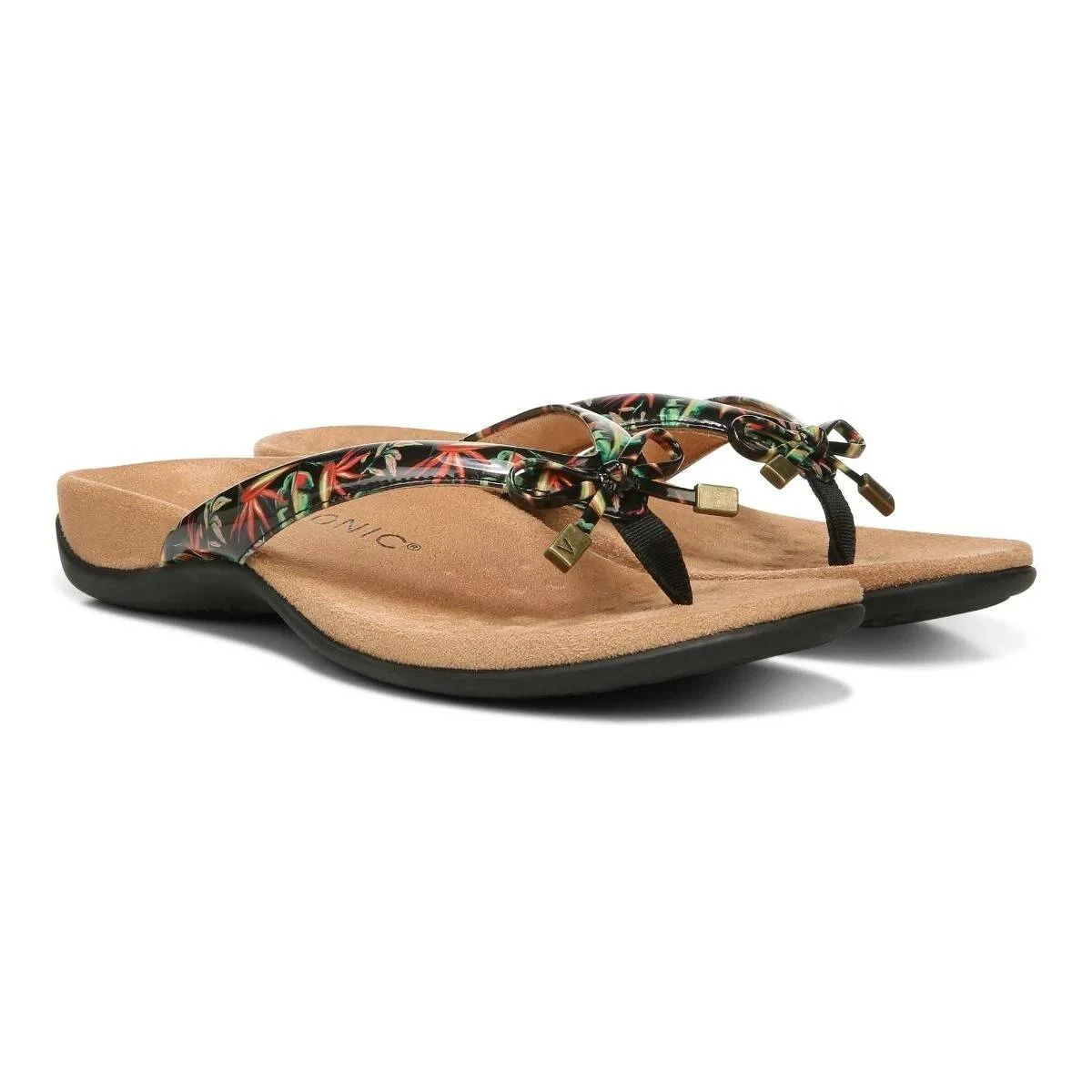 Vionic Women's Bella Toe Post Sandals Black Tropical 7 Vionic Women's Bella Toe Post Sandals Black Tropical - Image 5