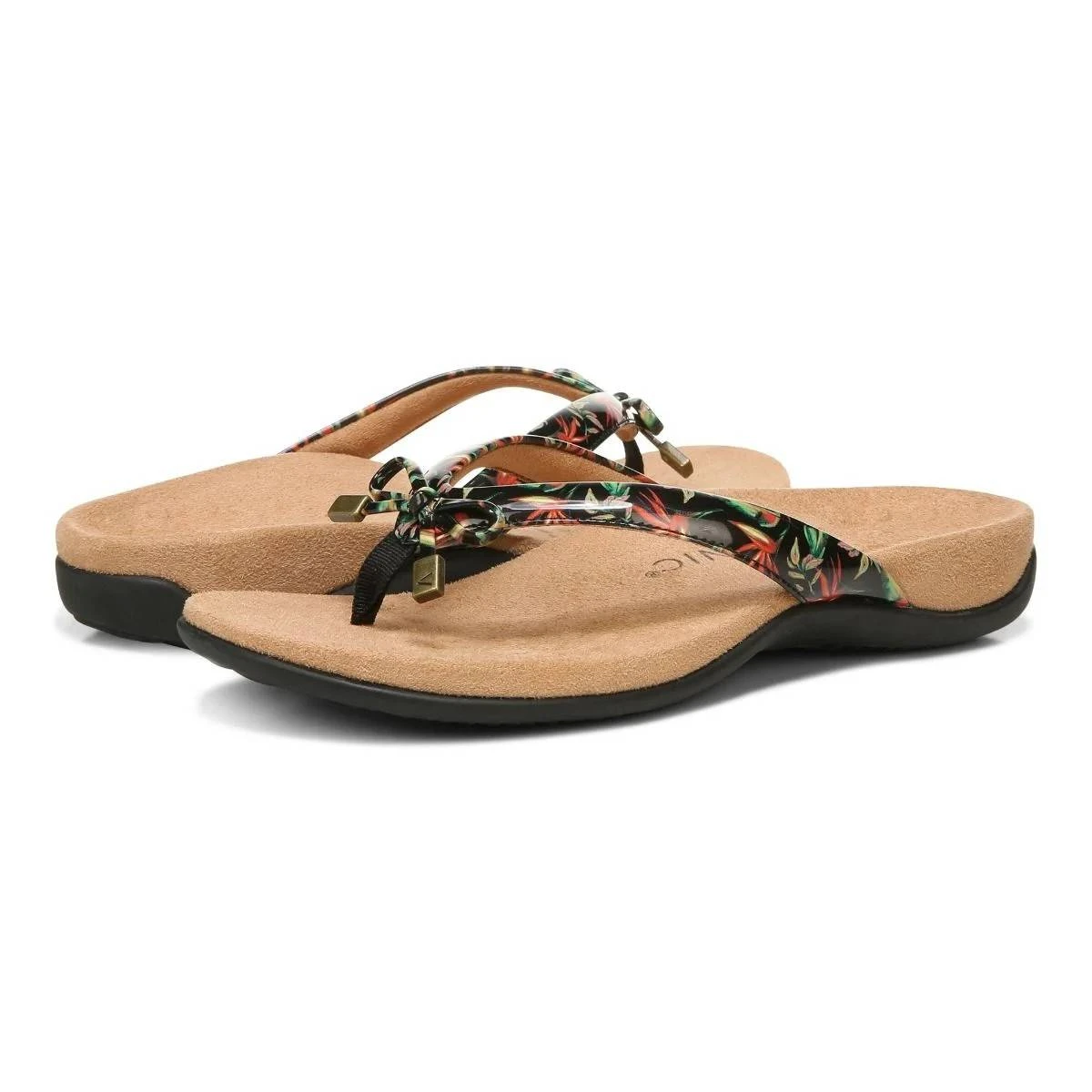 Vionic Women's Bella Toe Post Sandals Black Tropical 6 Vionic Women's Bella Toe Post Sandals Black Tropical - Image 4
