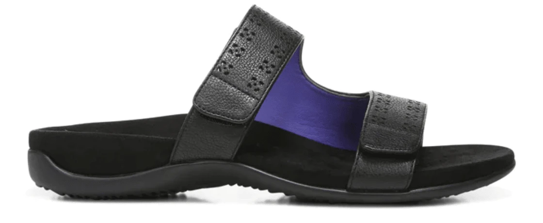 Vionic Women's Nakia Adjustable Slide Sandals Black Leather Metallic 5 Vionic Women's Nakia Adjustable Slide Sandals Black Leather Metallic - Image 3