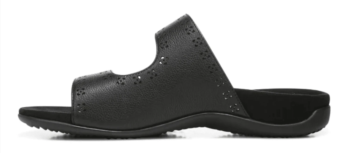 Vionic Women's Nakia Adjustable Slide Sandals Black Leather Metallic 6 Vionic Women's Nakia Adjustable Slide Sandals Black Leather Metallic - Image 4