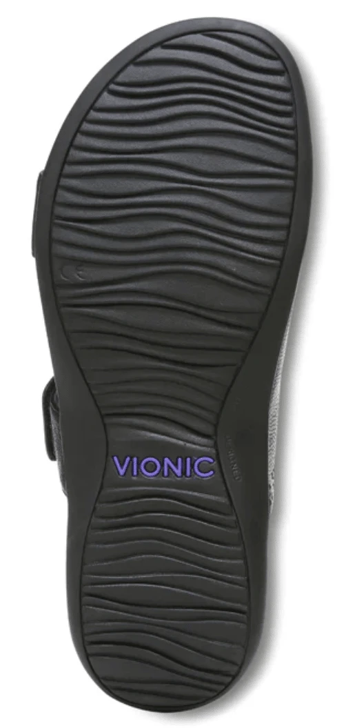 Vionic Women's Nakia Adjustable Slide Sandals Black Leather Metallic 8 Vionic Women's Nakia Adjustable Slide Sandals Black Leather Metallic - Image 6